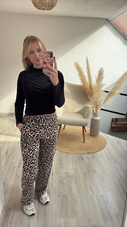 Ribbed broek leopard