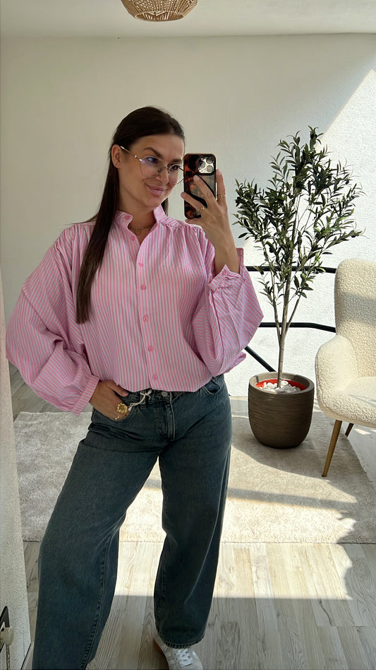 GESTREEPTE BLOUSE ROZE-BLAUW