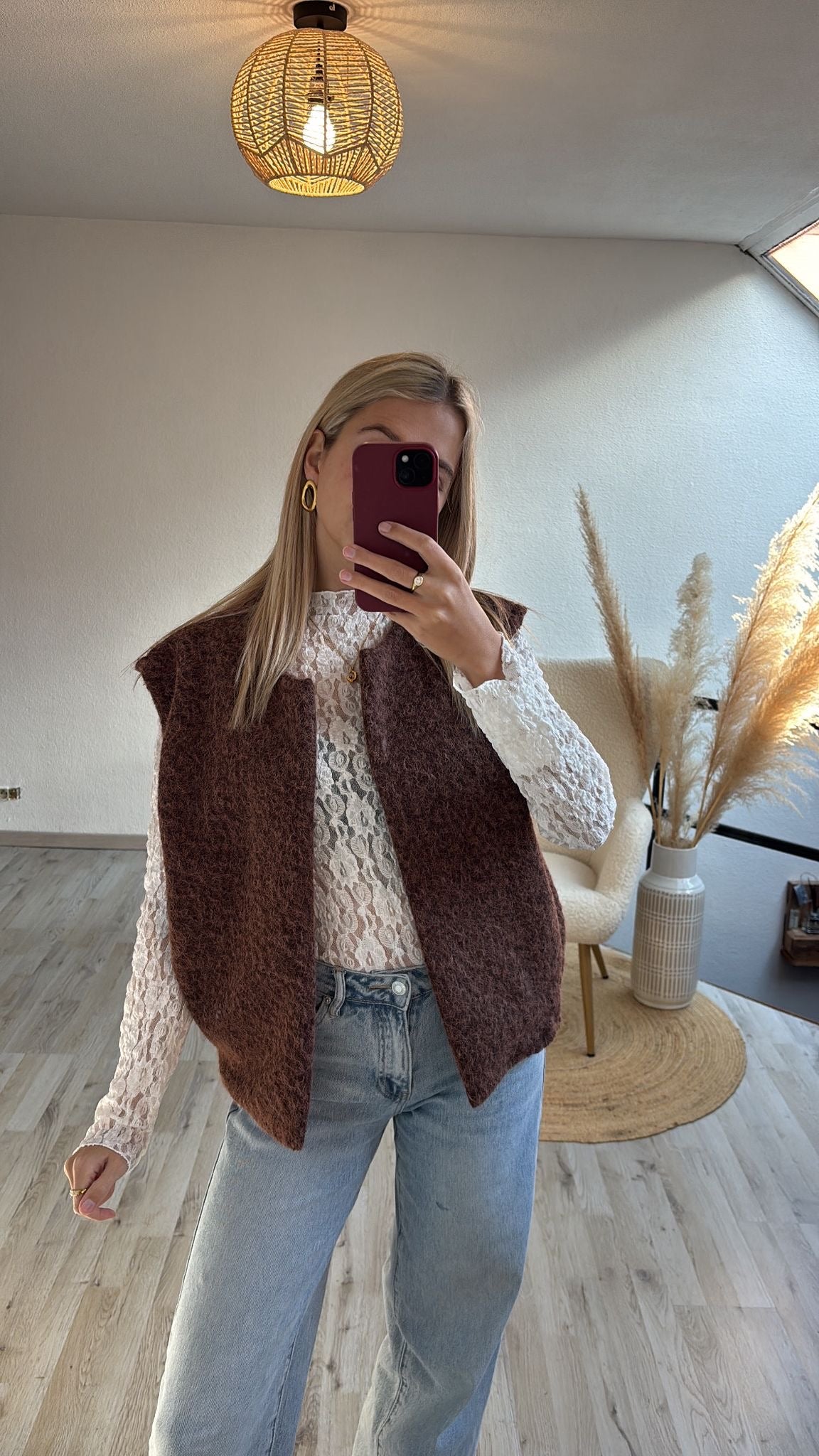 Kanten longsleeve wit