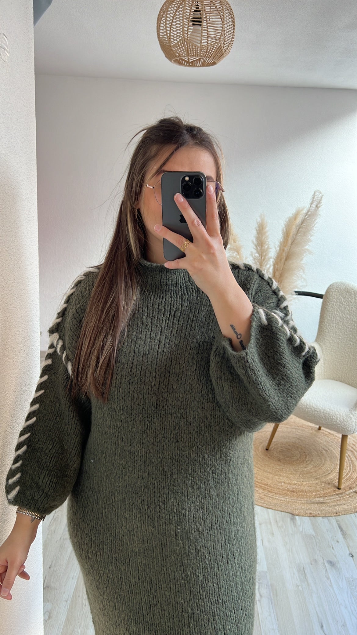 Knitted maxijurk khaki