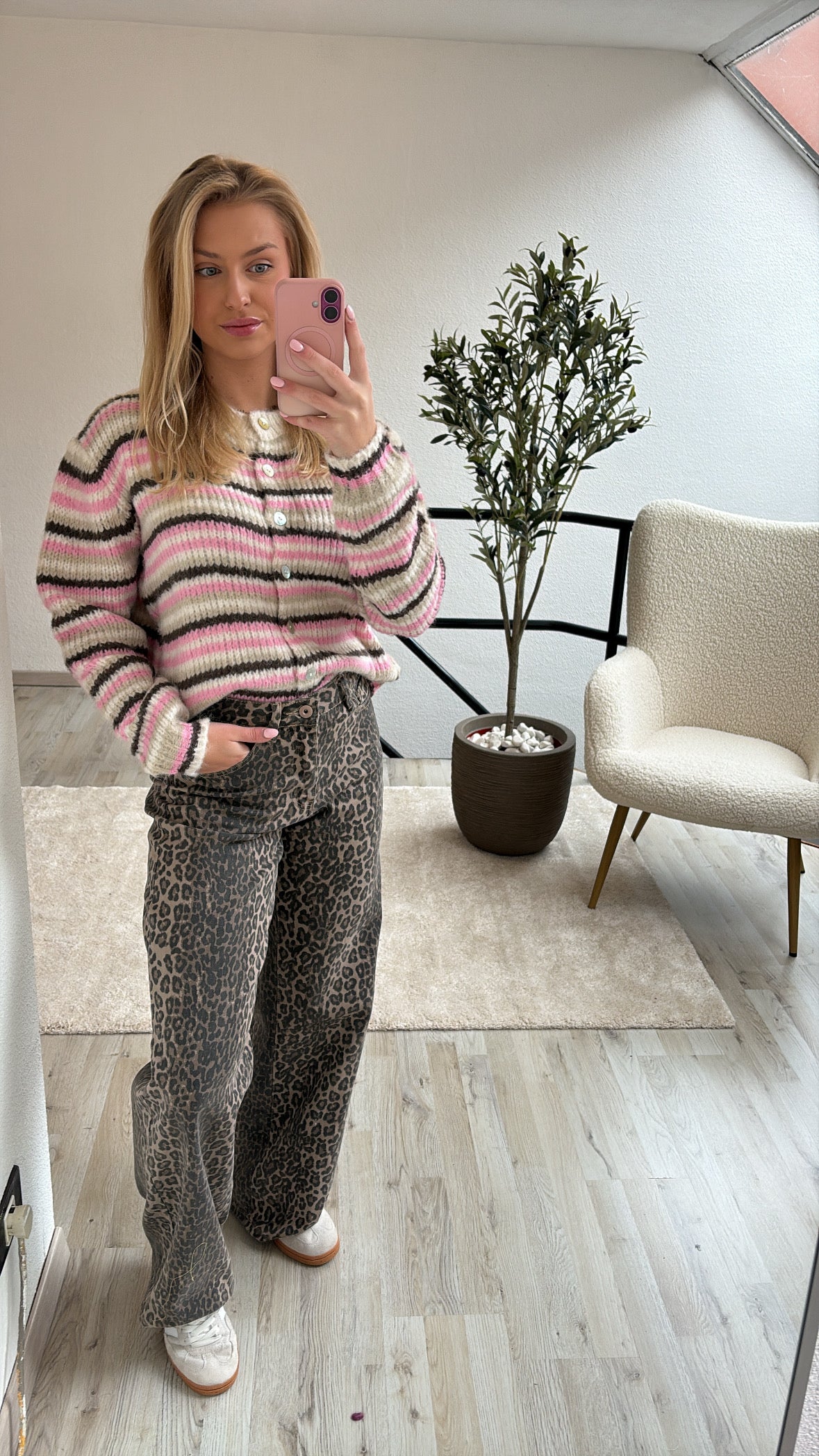 CARDIGAN STREPEN ROZE