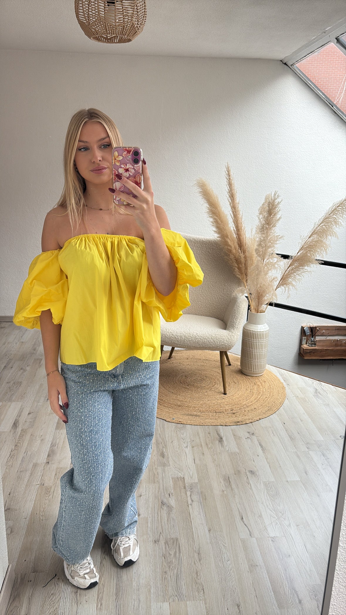 Off shoulder blouse geel