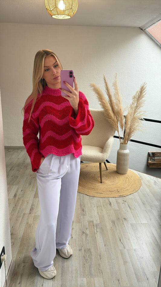 Zigzag trui roze/rood
