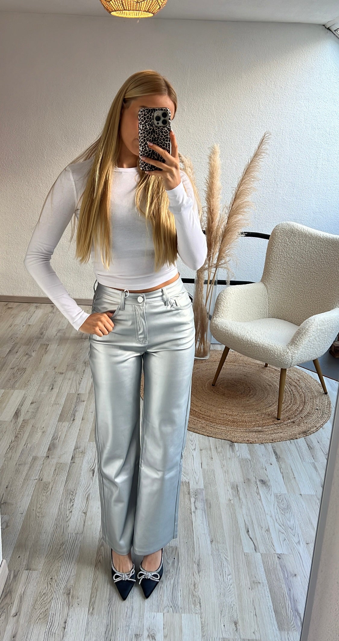 Metallic broek zilver