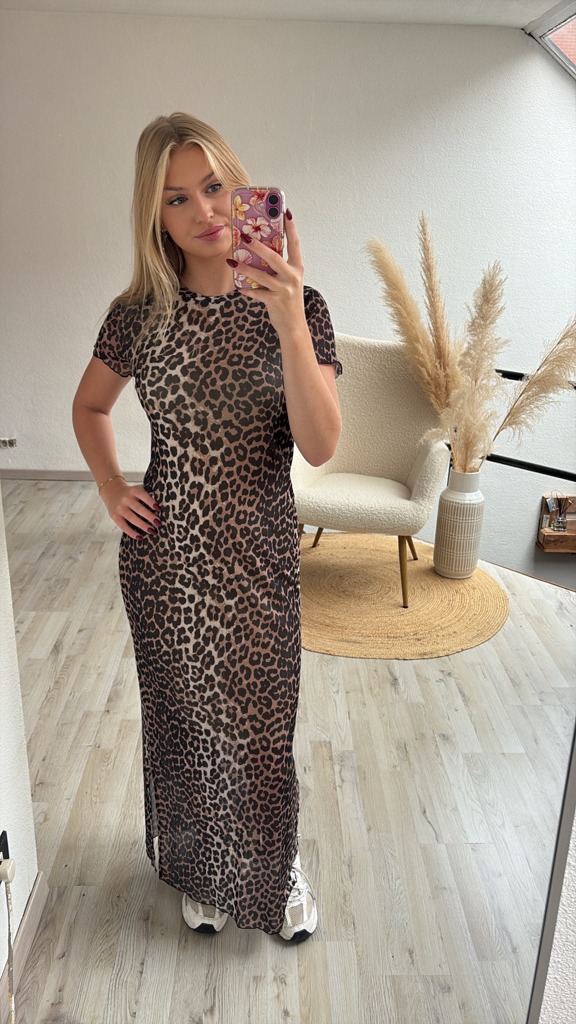 Leopard mesh jurk