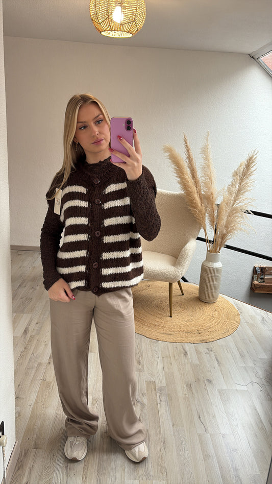 Gestreepte gilet bruin
