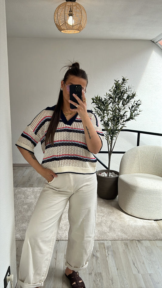 CROCHET POLO DONKERBLAUW