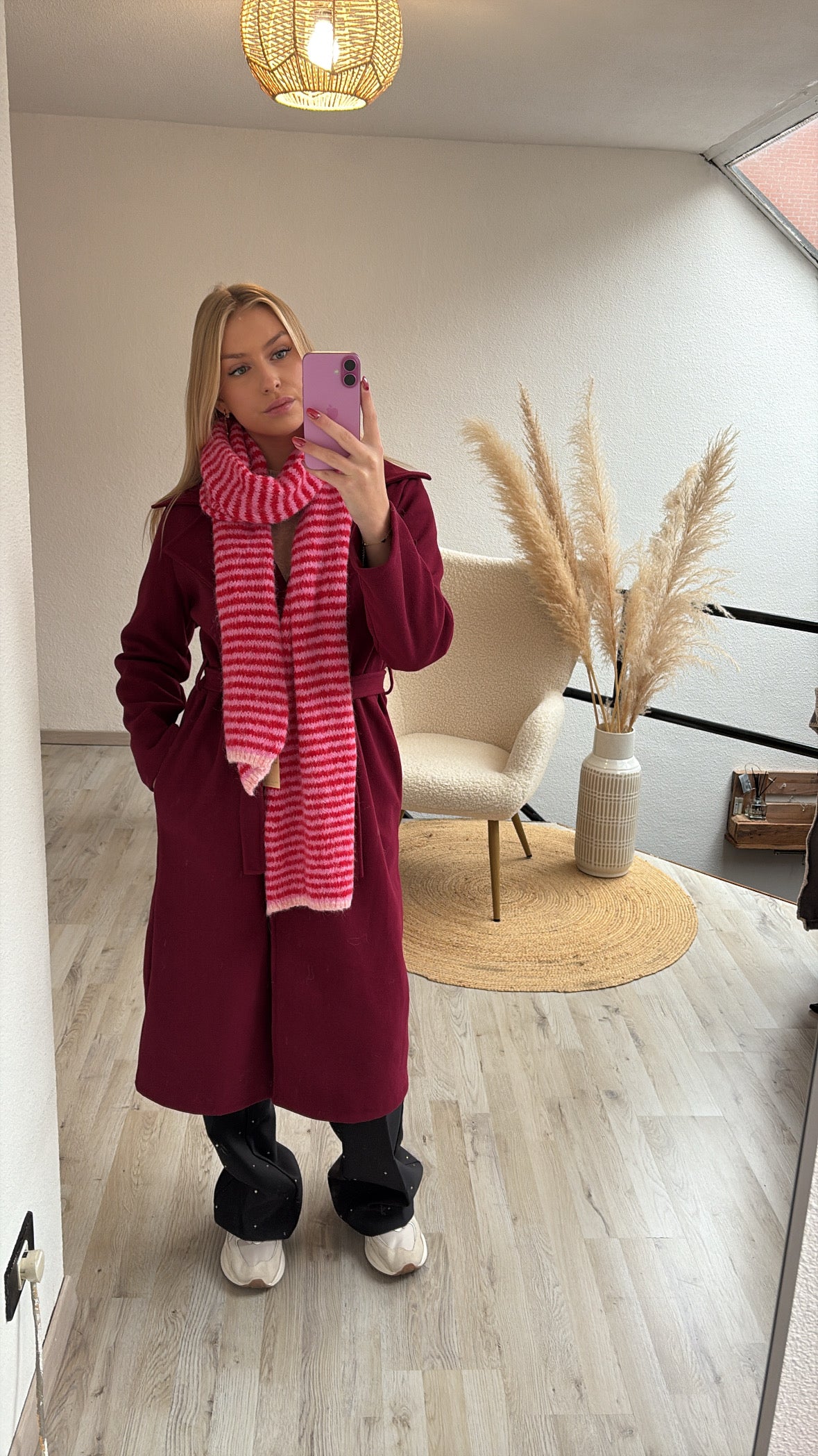 Gestreepte sjaal roze