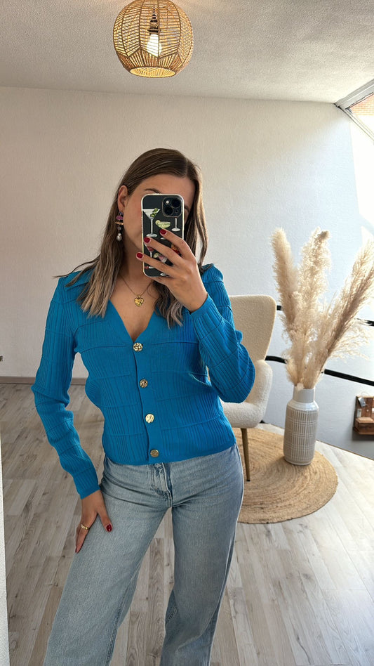 Blauwe cardigan