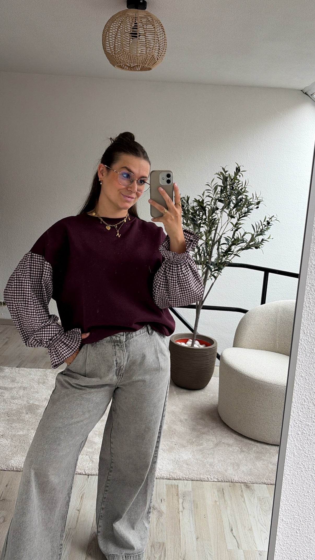 SWEATER MET GERUITE MOUW BORDEAUX