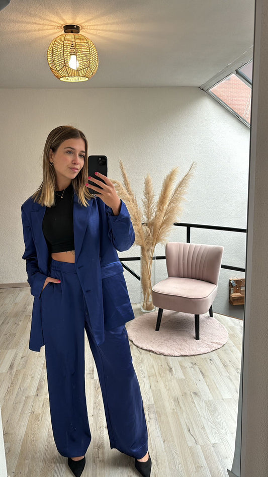 Satin blazer blauw