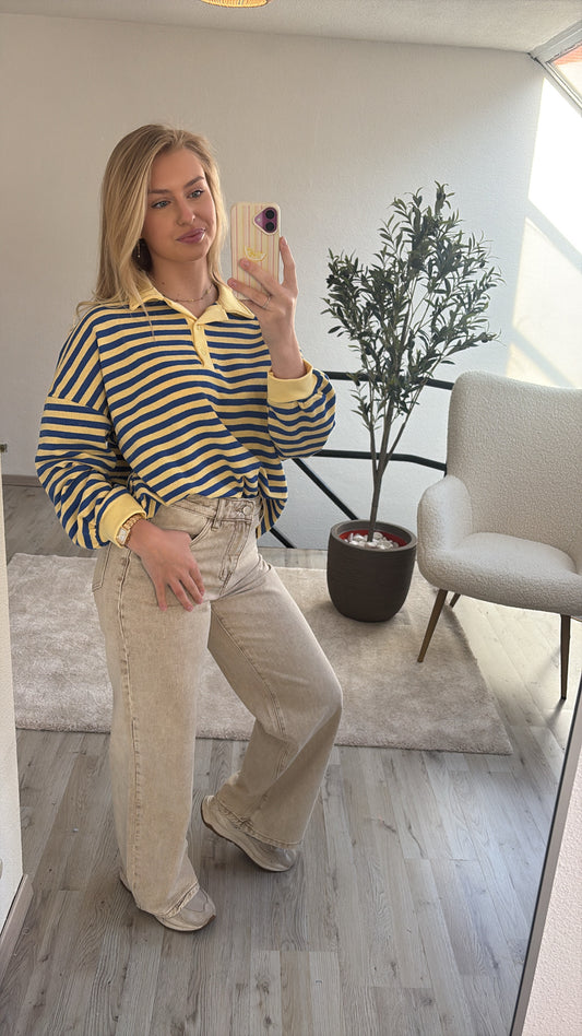 POLO SWEATER GEEL-BLAUW
