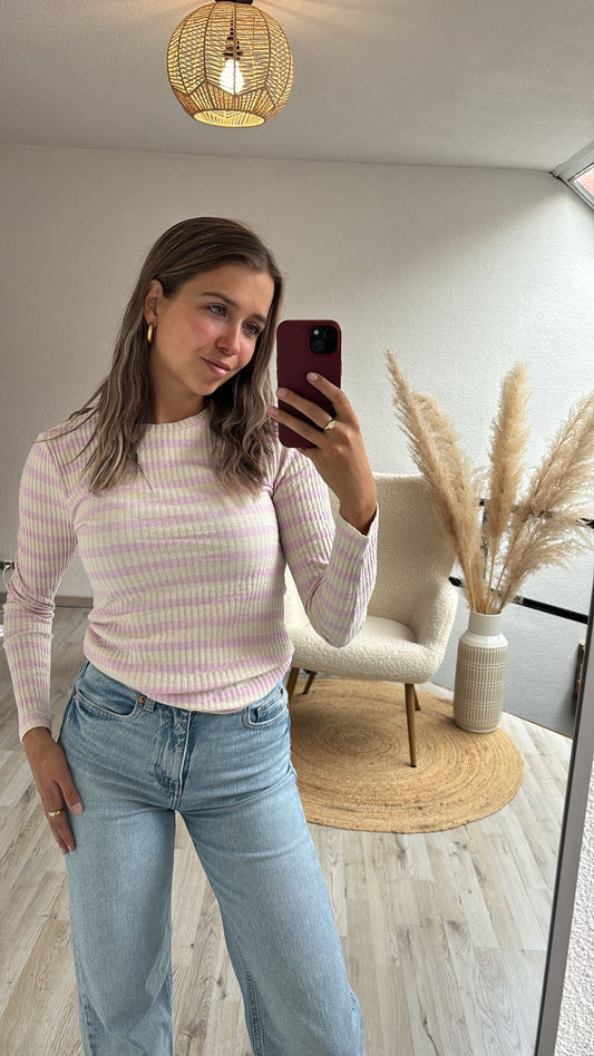 Gestreepte longsleeve roze