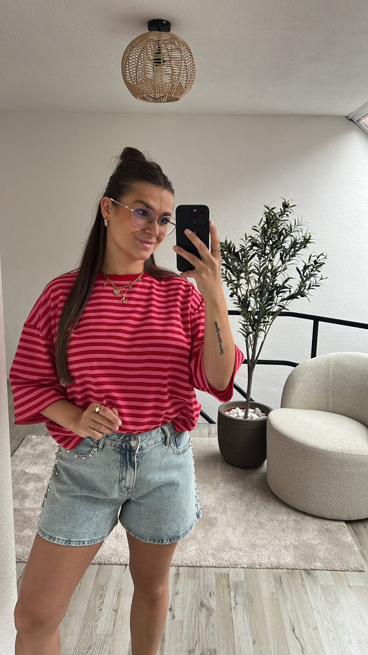 GESTREEPT SHIRT ROOD