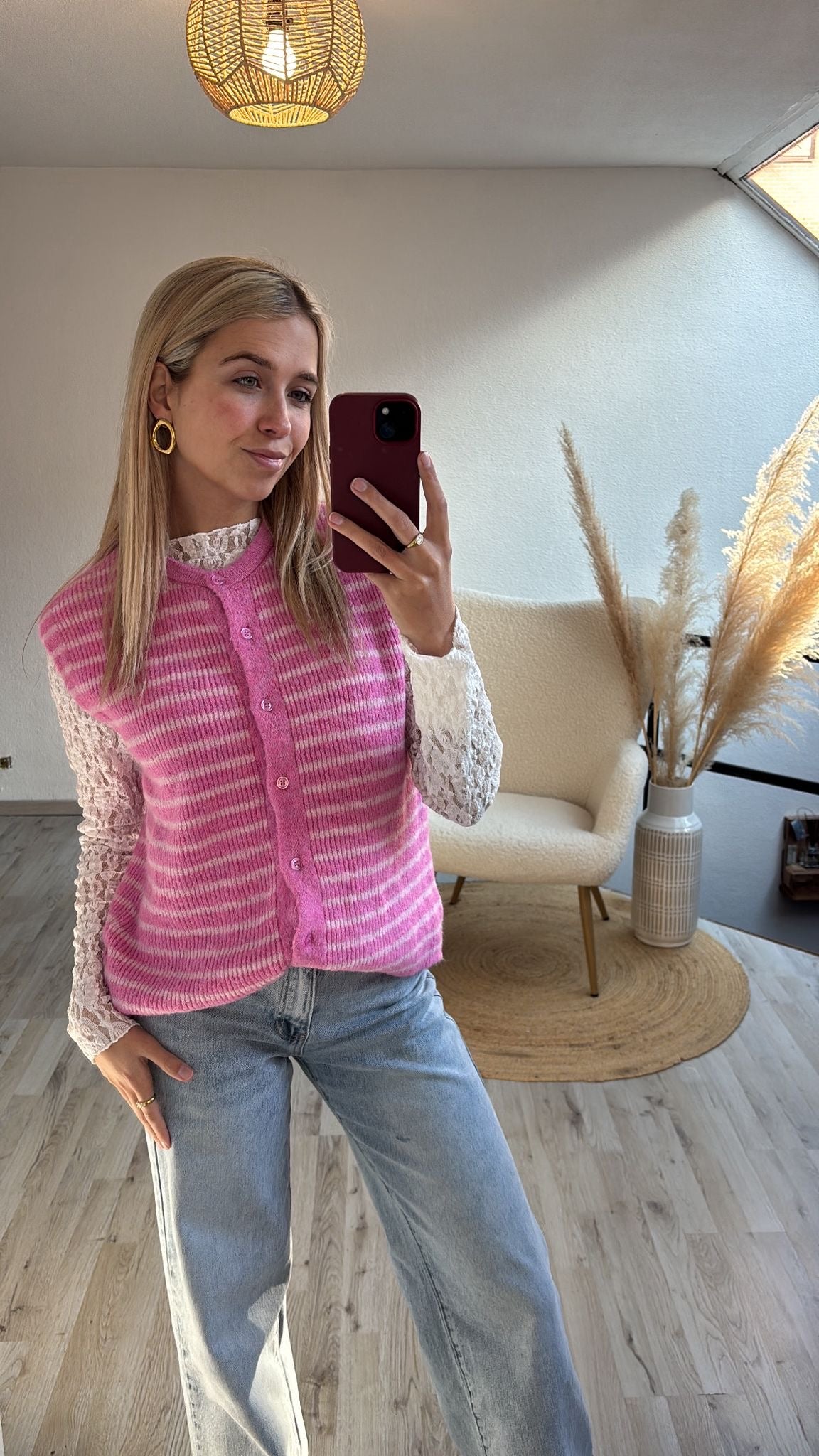 Gestreepte knit roze
