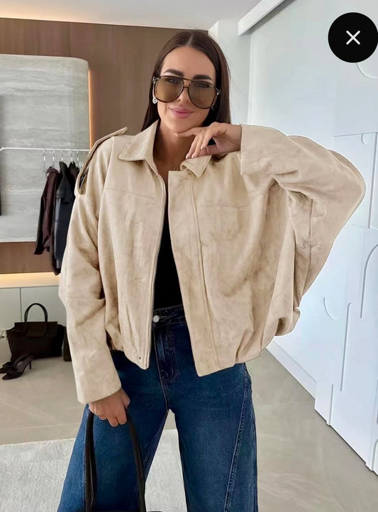 Suede bomber beige