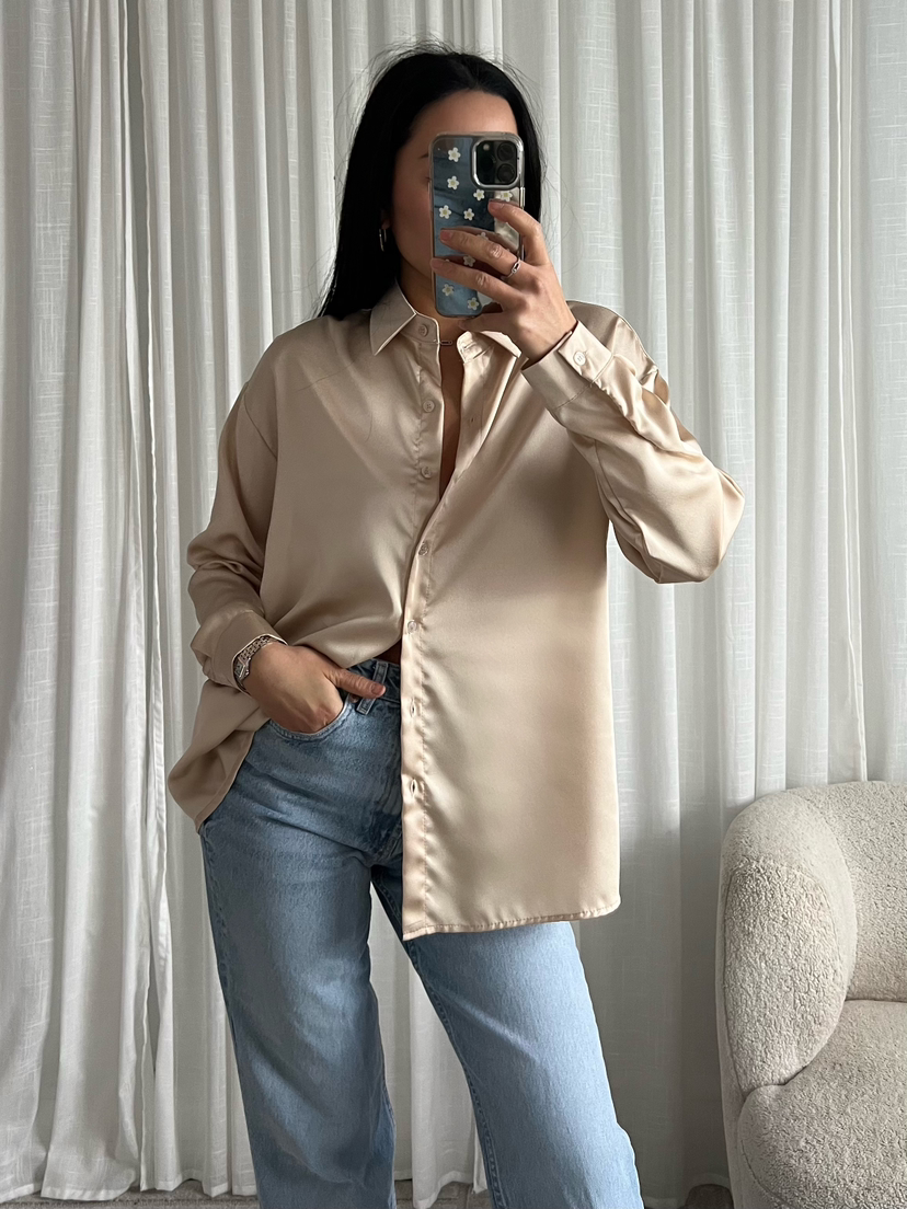 Satijnen blouse beige