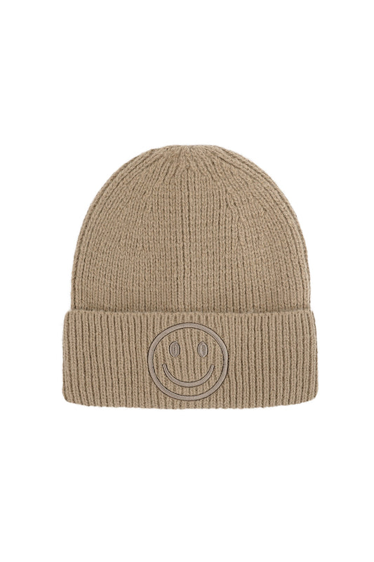 Beanie smiley beige