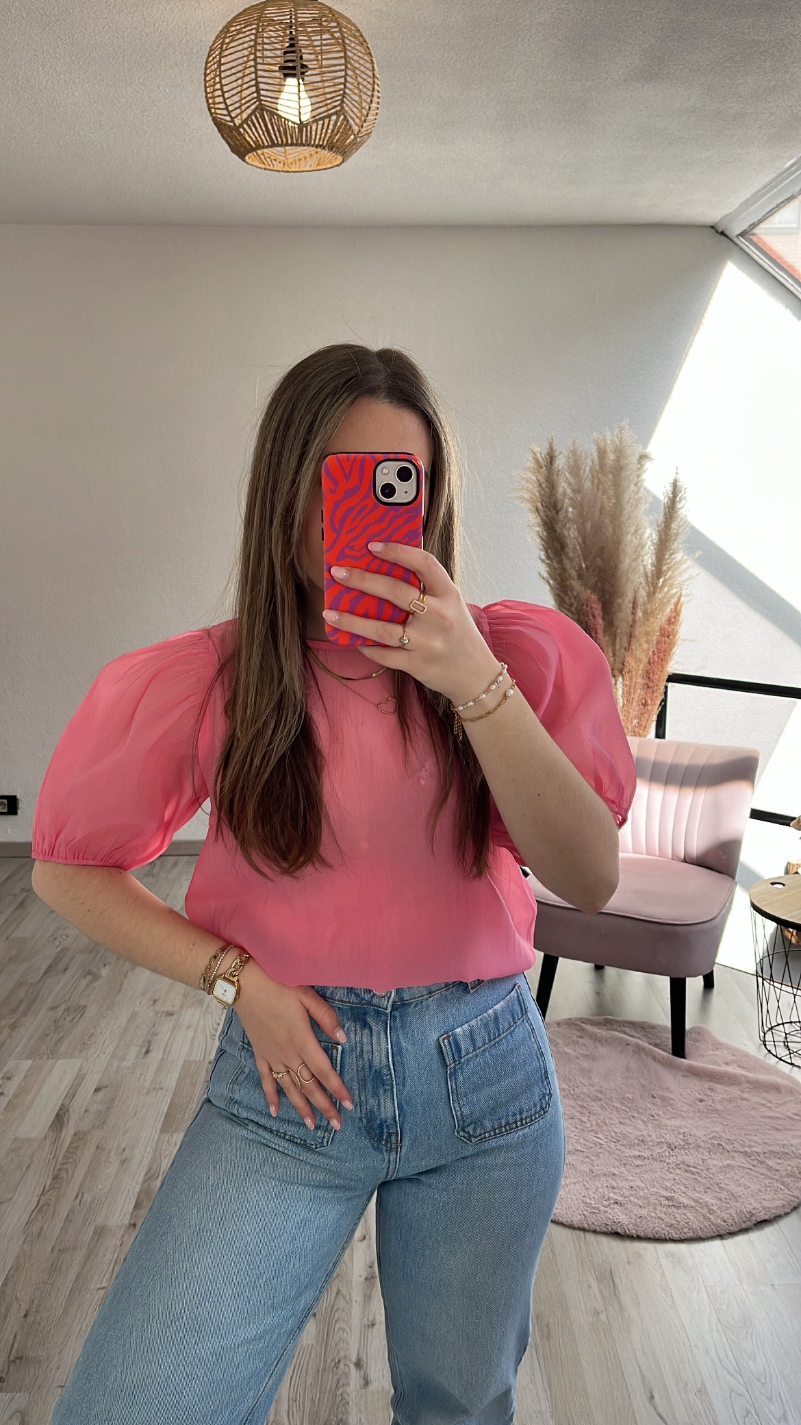 Roze blouse pofmouw